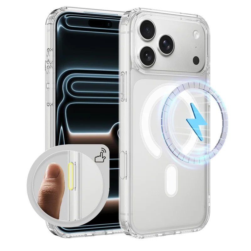 For iPhone 18 Pro Max Magnetic Case TPU + Acrylic Phone Cover with Camera Control Button - Transparent - 1