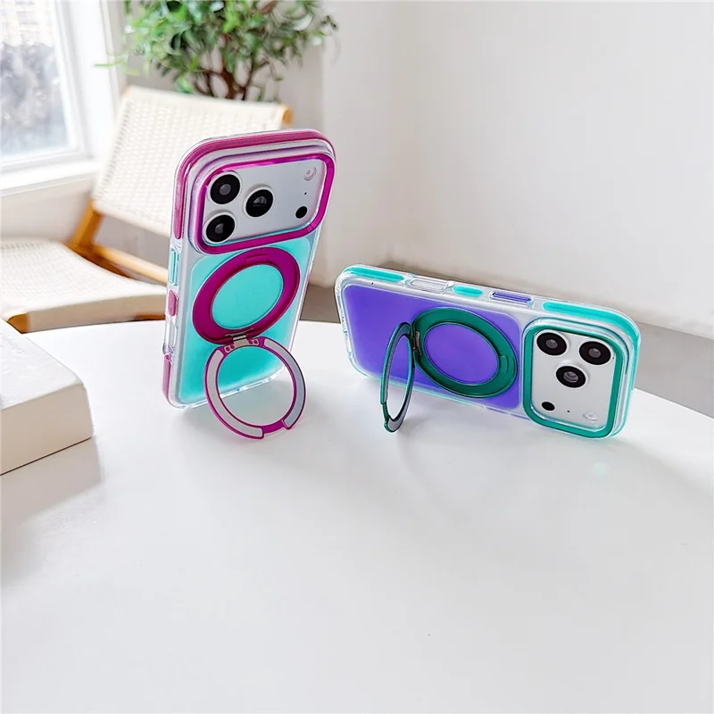 For iPhone 18 Pro Max / 17 Pro Max Case Rotating Kickstand TPU + Acrylic Color Contrast Design Phone Cover - Green - 2