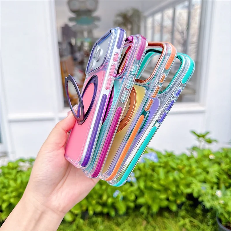 For iPhone 18 Pro / 17 Pro Case Rotating Kickstand TPU + Acrylic Color Contrast Design Phone Cover - Green - 8