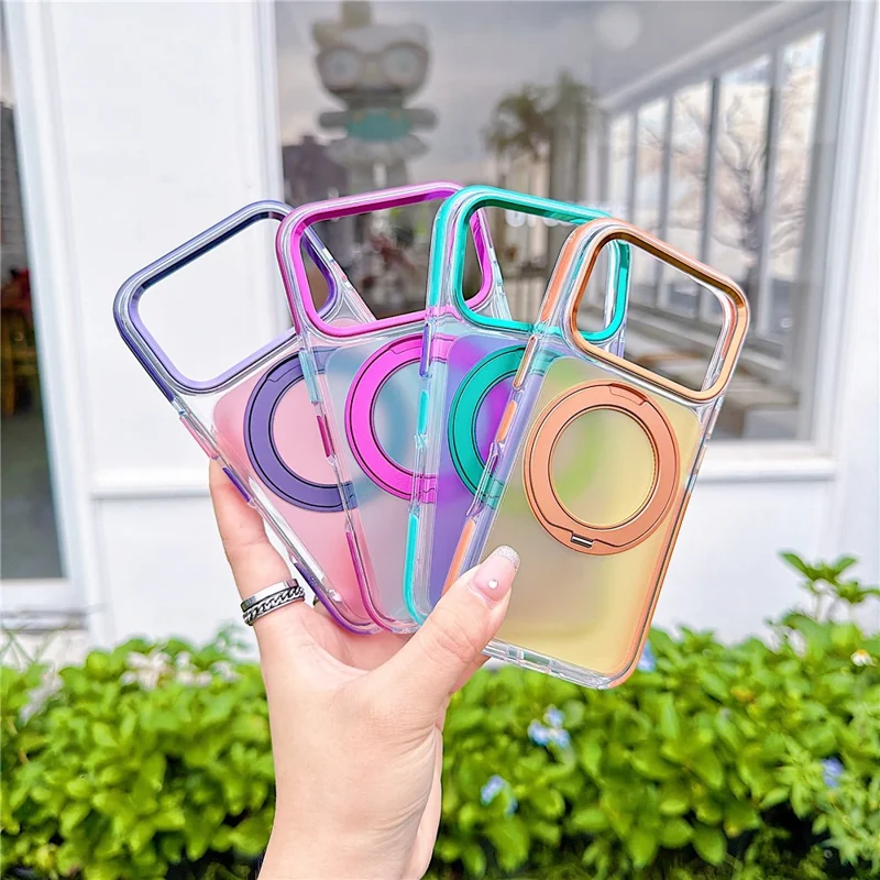 For iPhone 18 Pro / 17 Pro Case Rotating Kickstand TPU + Acrylic Color Contrast Design Phone Cover - Green - 9