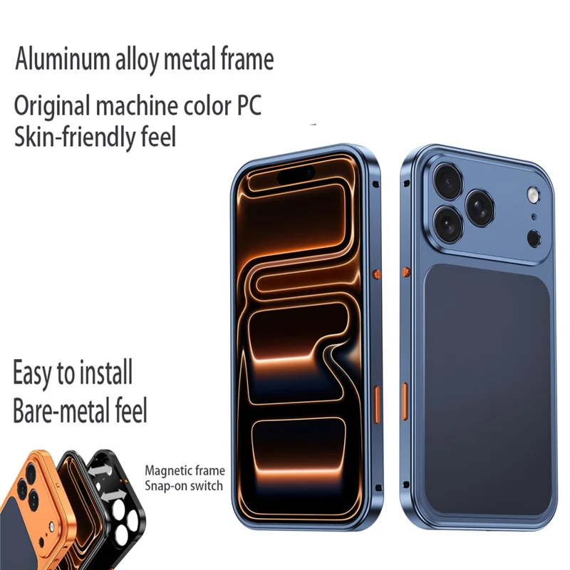 For iPhone 18 Pro Metal Frame Case Magnetic Snap On Frame PC Hollow Back Heat Dissipation Shockproof Cover - Titanium Orange - 3