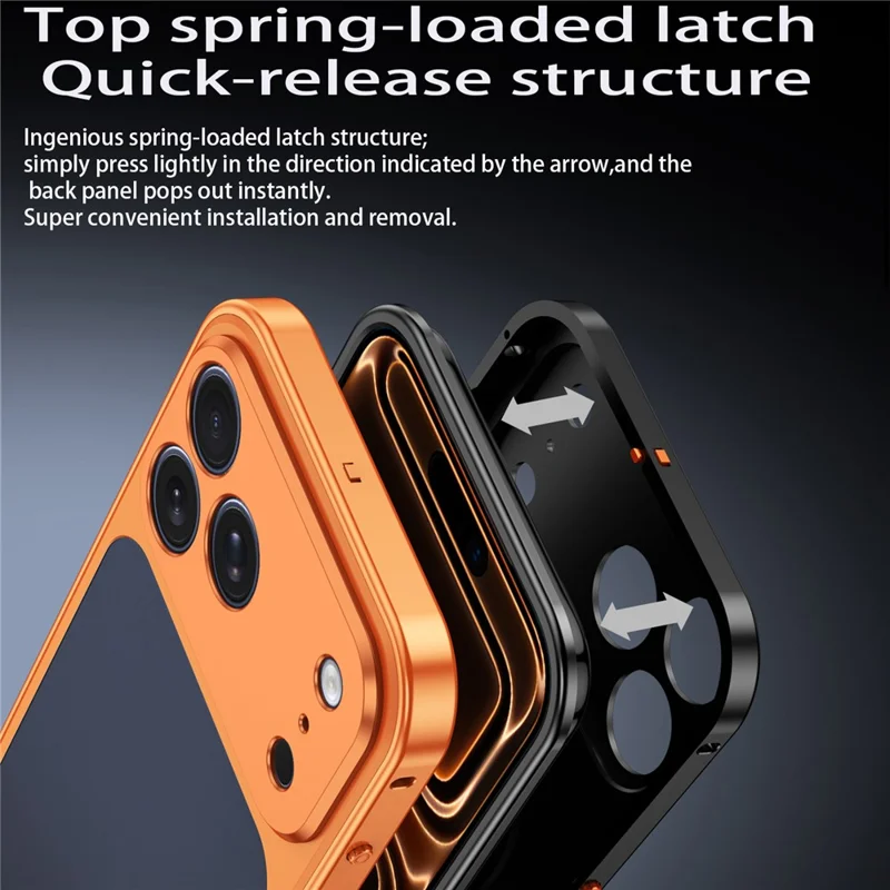 For iPhone 18 Pro Metal Frame Case Magnetic Snap On Frame PC Hollow Back Heat Dissipation Shockproof Cover - Titanium Orange - 4