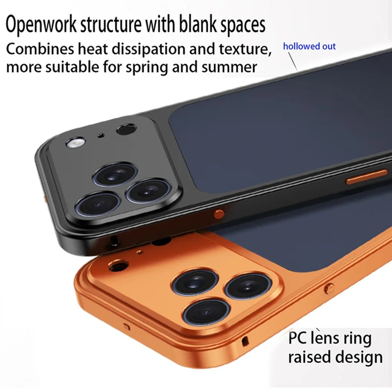 For iPhone 18 Pro Max Metal Frame Case Magnetic Snap On Frame PC Hollow Back Heat Dissipation Shockproof Cover - Titanium Orange - 5