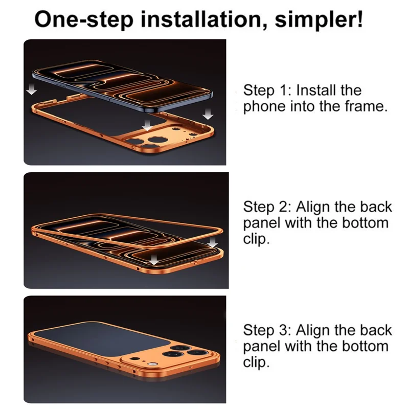 For iPhone 18 Pro Max Metal Frame Case Magnetic Snap On Frame PC Hollow Back Heat Dissipation Shockproof Cover - Titanium Orange - 6