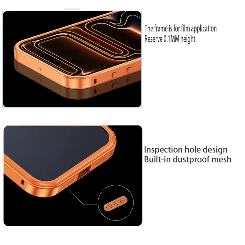 For iPhone 18 Pro Max Metal Frame Case Magnetic Snap On Frame PC Hollow Back Heat Dissipation Shockproof Cover - Titanium Orange - 7