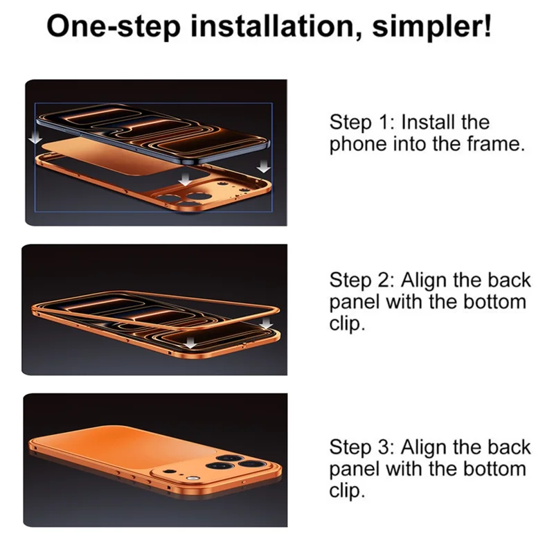 For iPhone 18 Pro Max Magnetic Case Metal Frame PC Back Phone Cover with Pop-Up Buckle - Orange - 10