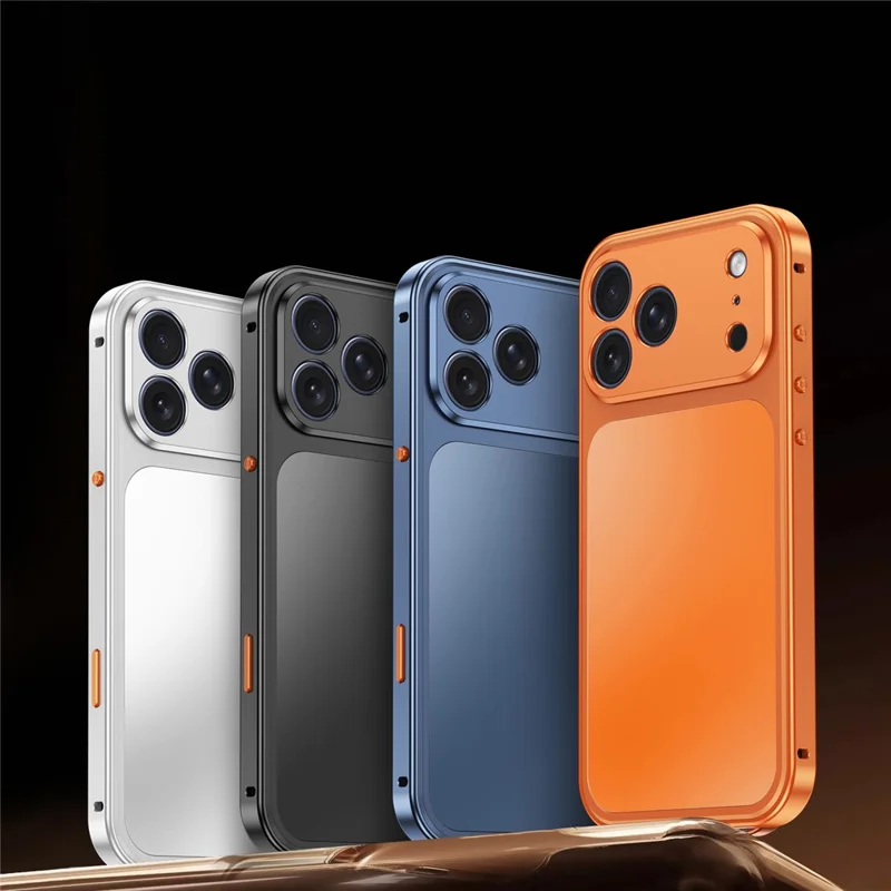 For iPhone 18 Pro Max Magnetic Case Metal Frame PC Back Phone Cover with Pop-Up Buckle - Orange - 11