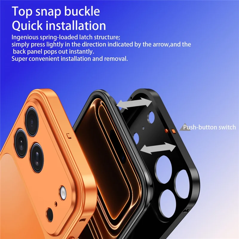 For iPhone 18 Pro Max Magnetic Case Metal Frame PC Back Phone Cover with Pop-Up Buckle - Orange - 5