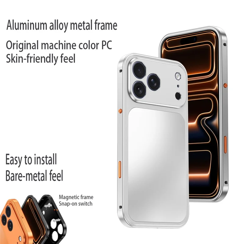 For iPhone 18 Pro Max Magnetic Case Metal Frame PC Back Phone Cover with Pop-Up Buckle - Orange - 8
