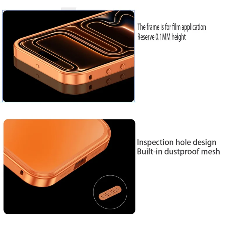 For iPhone 18 Pro Max Magnetic Case Metal Frame PC Back Phone Cover with Pop-Up Buckle - Orange - 9
