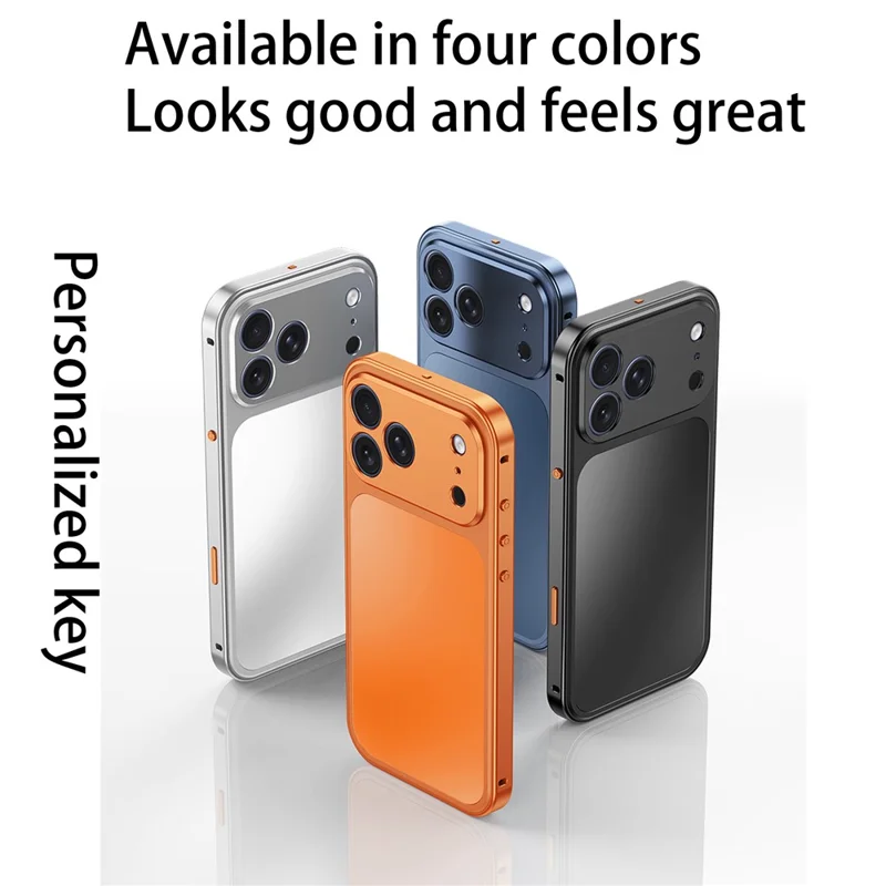 For iPhone 18 Pro Magnetic Case Metal Frame PC Back Phone Cover with Pop-Up Buckle - Orange - 12