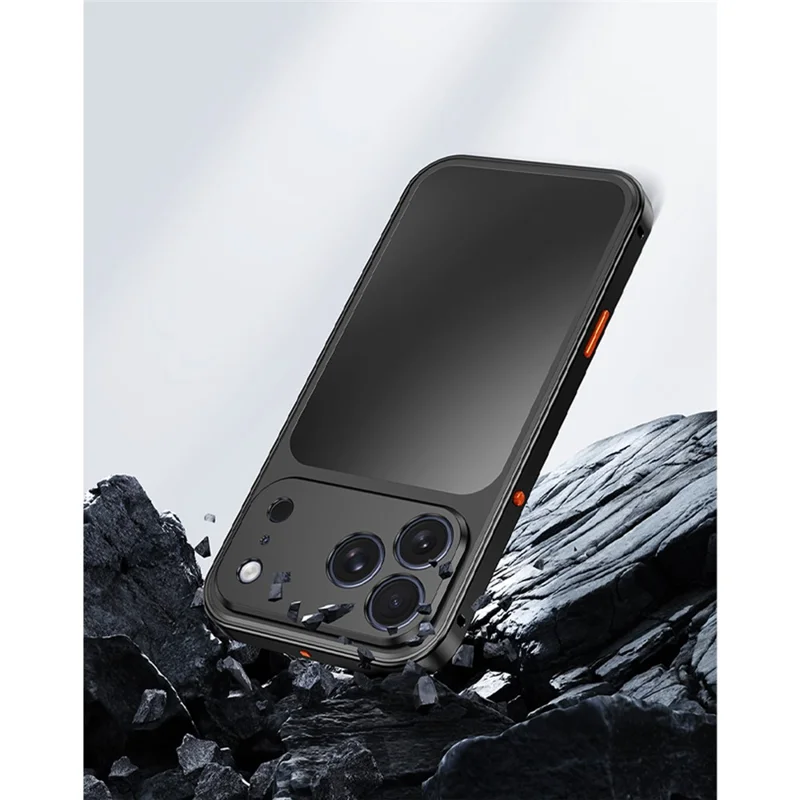 For iPhone 18 Pro Magnetic Case Metal Frame PC Back Phone Cover with Pop-Up Buckle - Orange - 6