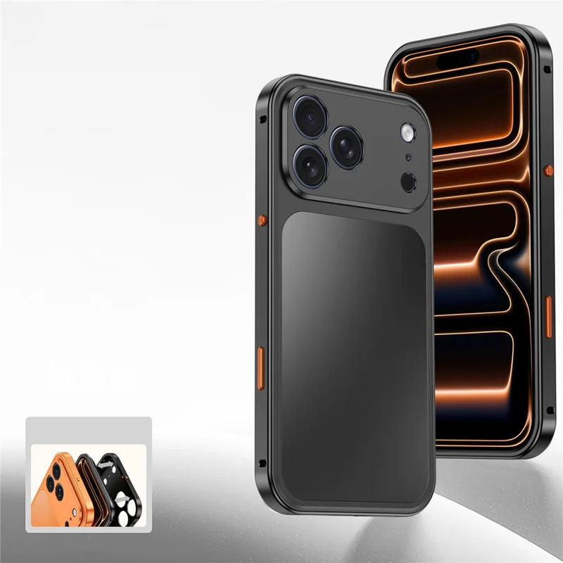 For iPhone 18 Pro Magnetic Case Metal Frame PC Back Phone Cover with Pop-Up Buckle - Orange - 7