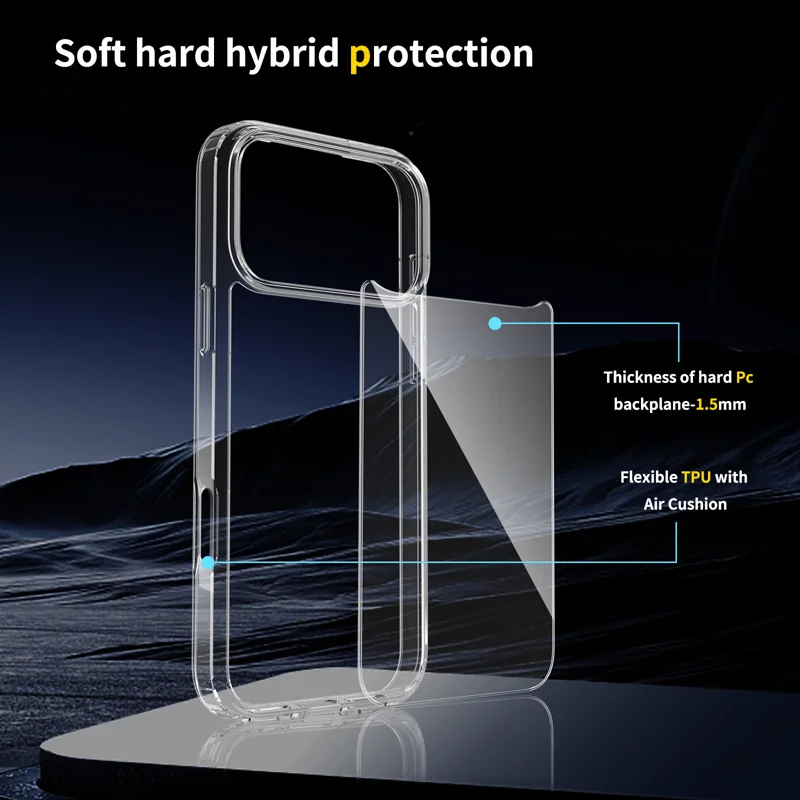 For iPhone 18 Pro Max Clear Phone Case TPU+Acrylic Shockproof Phone Back Cover - Clear - 4