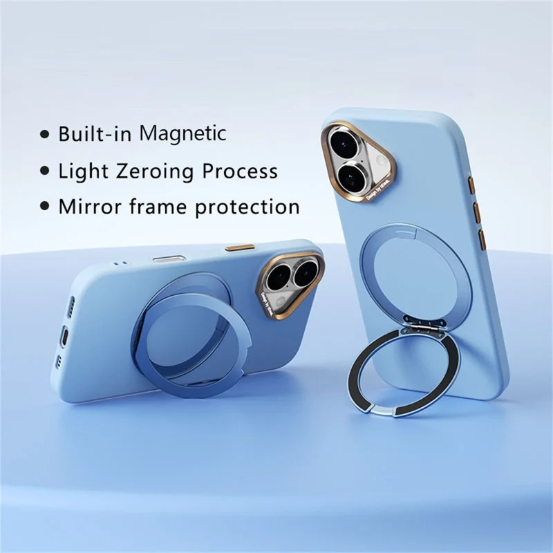 ABEEL For iPhone 17 / 18 Magnetic Case Ring Kickstand Liquid Silicone Feel PC Phone Cover - Sky Blue - 2
