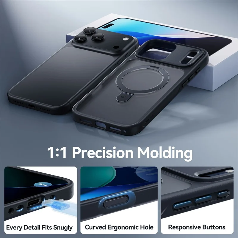 CASEKOO for iPhone 18 Pro / 17 Pro Case Magnetic Kickstand Translucent Matte PC + TPU Phone Cover Compatible with MagSafe - Black - 6