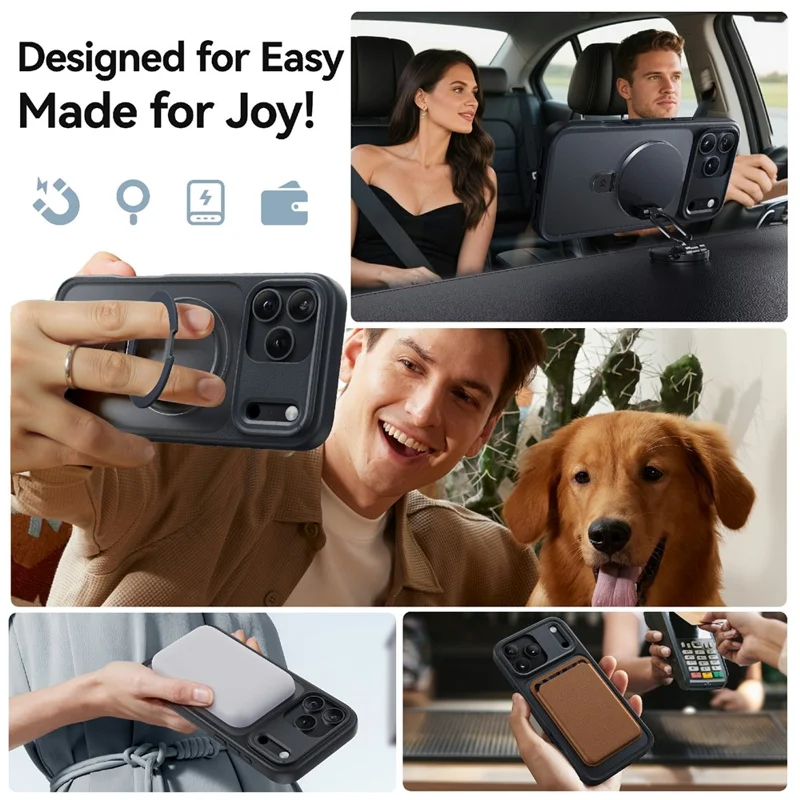 CASEKOO for iPhone 18 Pro / 17 Pro Case Magnetic Kickstand Translucent Matte PC + TPU Phone Cover Compatible with MagSafe - Black - 8