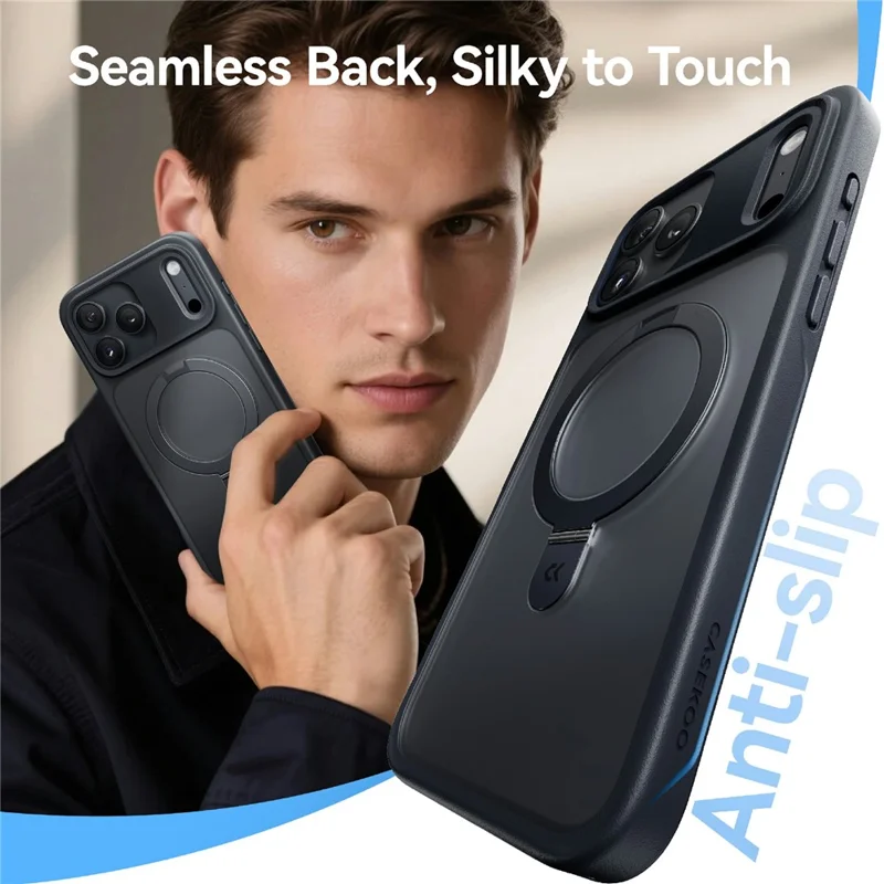 CASEKOO for iPhone 18 Pro / 17 Pro Case Magnetic Kickstand Translucent Matte PC + TPU Phone Cover Compatible with MagSafe - Black - 9