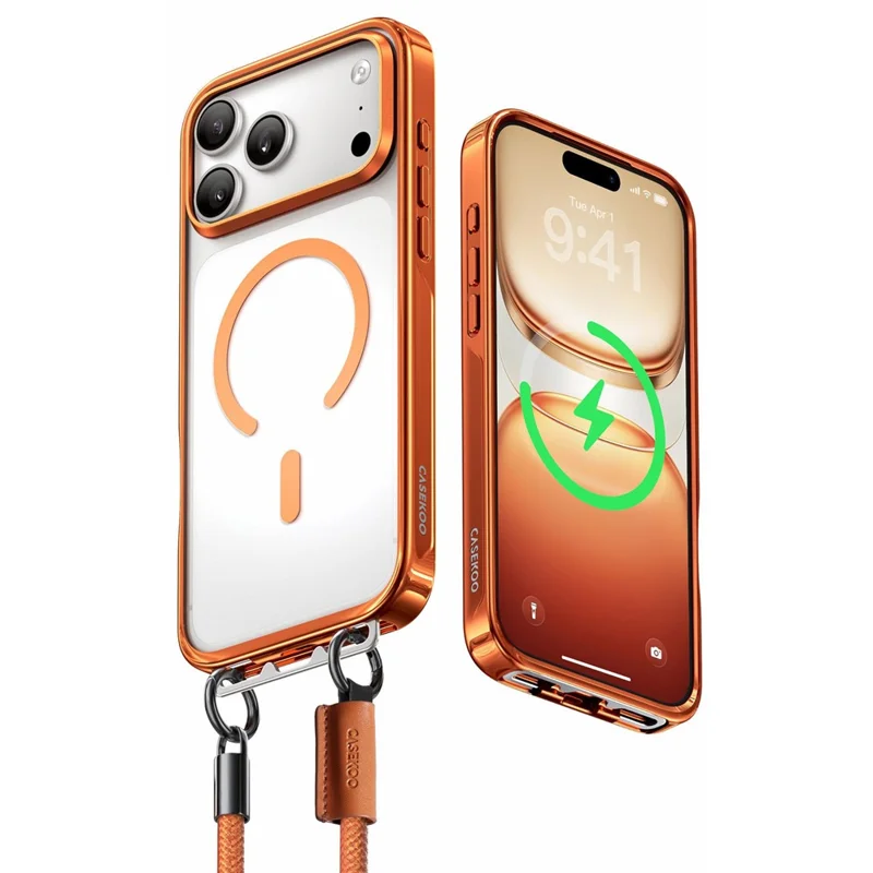 CASEKOO for iPhone 18 Pro / 17 Pro Magnetic Case Hidden Buckle PC + TPU Shockproof Protective Cover with Strap - Orange - 1