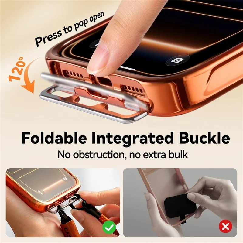 CASEKOO for iPhone 18 Pro / 17 Pro Magnetic Case Hidden Buckle PC + TPU Shockproof Protective Cover with Strap - Orange - 3