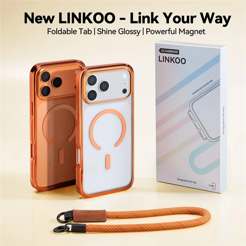 CASEKOO for iPhone 18 Pro / 17 Pro Magnetic Case Hidden Buckle PC + TPU Shockproof Protective Cover with Strap - Orange - 7
