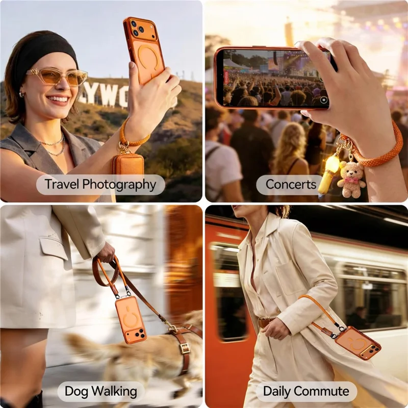 CASEKOO for iPhone 18 Pro / 17 Pro Magnetic Case Hidden Buckle PC + TPU Shockproof Protective Cover with Strap - Orange - 8