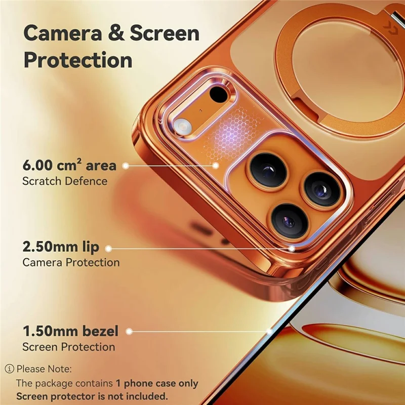 CASEKOO for iPhone 18 Pro / 17 Pro Case Rotating Magnetic Kickstand TPE + TPU Shockproof Phone Cover - Orange - 3