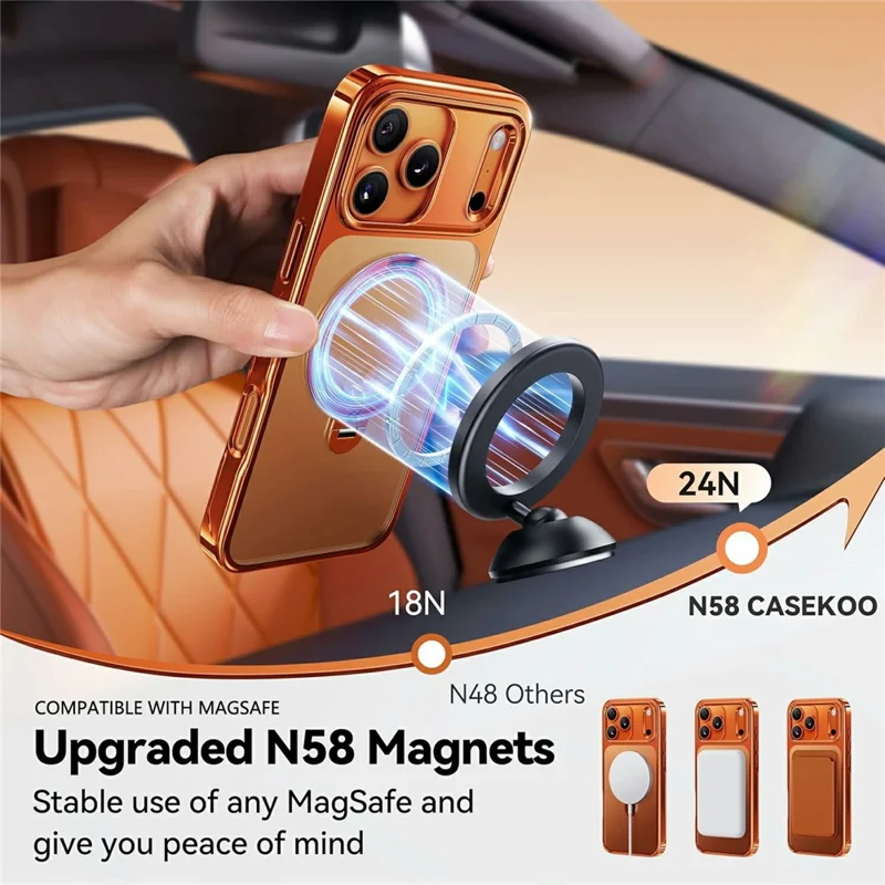 CASEKOO for iPhone 18 Pro / 17 Pro Case Rotating Magnetic Kickstand TPE + TPU Shockproof Phone Cover - Orange - 7