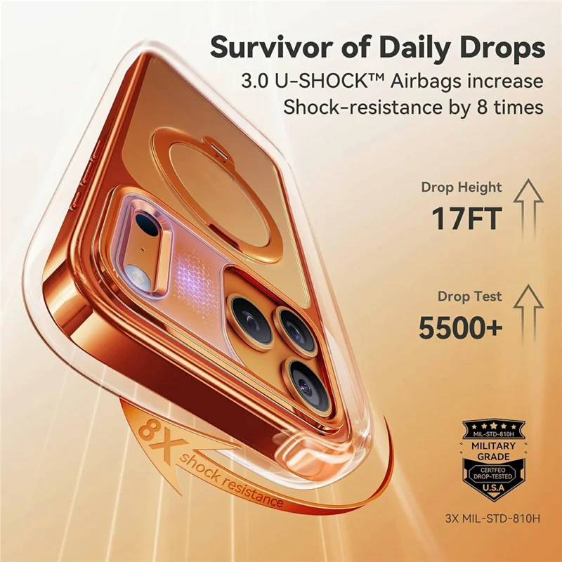 CASEKOO for iPhone 18 Pro / 17 Pro Case Rotating Magnetic Kickstand TPE + TPU Shockproof Phone Cover - Orange - 8