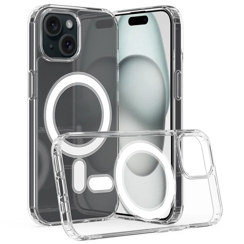 For iPhone 15 Plus Magnetic Ring Design Clear Phone Cover Case Acrylic+TPU Phone Shell Compatible with MagSafe - 2
