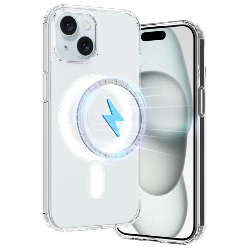 For iPhone 15 Plus Magnetic Ring Design Clear Phone Cover Case Acrylic+TPU Phone Shell Compatible with MagSafe - 7