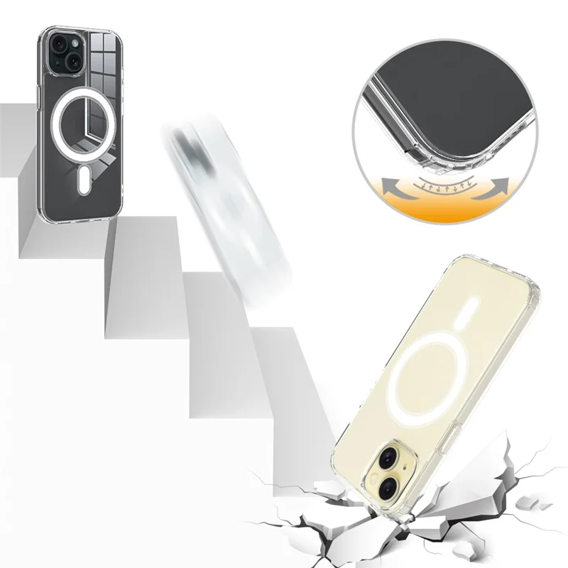 For iPhone 15 Plus Magnetic Ring Design Clear Phone Cover Case Acrylic+TPU Phone Shell Compatible with MagSafe - 8