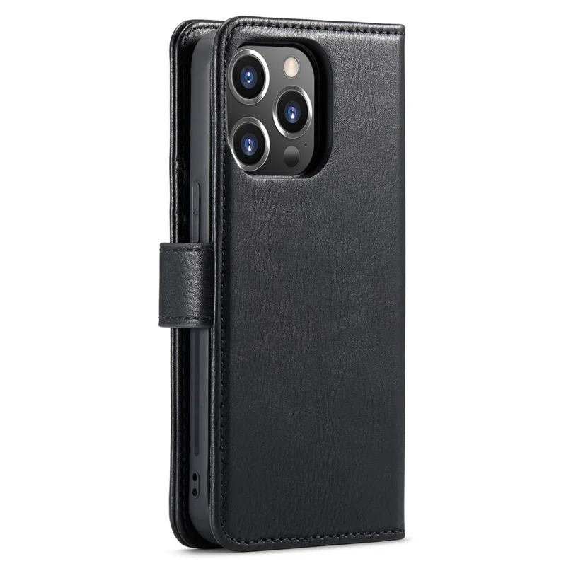 DG.MING For iPhone 15 Pro Phone Case Shockproof Split Leather Detachable Magnetic Phone Shell Wallet Stand Cover - Black - 11