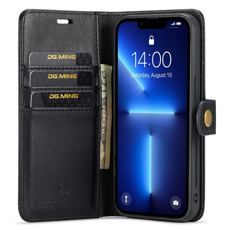 DG.MING For iPhone 15 Pro Max Detachable Magnetic Phone Case Drop Proof Split Leather Wallet Stand Cover - Black - 2