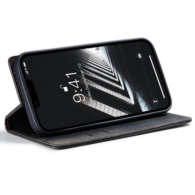 CASEME 013 Series For iPhone 15 Pro Leather Wallet Phone Case Folding Stand Anti-scratch Cover - Black - 3