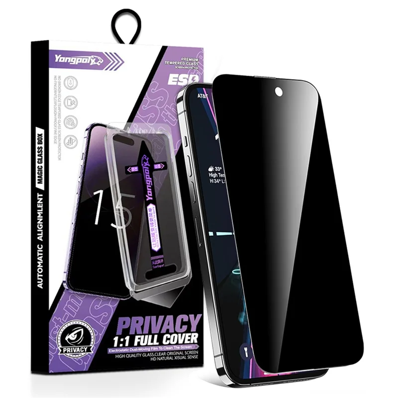 YONGPOLY For iPhone 16 Pro Max Anti-Spy Full Screen Protector Auto-Dust Removal Tempered Glass Film - 1