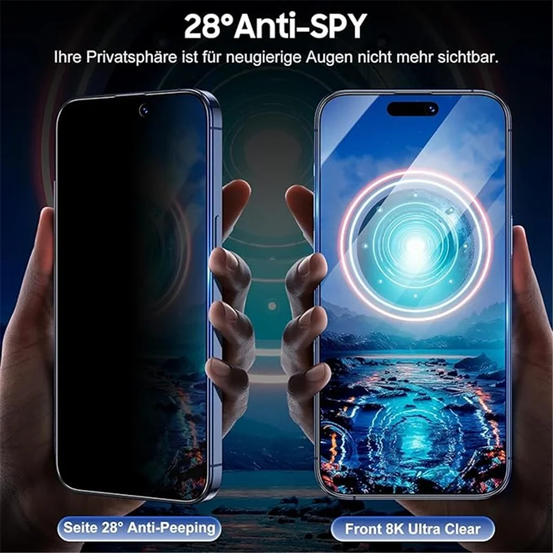 2Pcs For iPhone 15 Pro Anti Spy High Aluminium Silicon Glass Screen Protector with Dust Removal Tool - 3