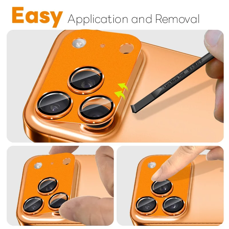 NORTHJO For iPhone 17 Pro Camera Lens Protector Matte Metal Lens Cover with Integrated 9H Tempered Glass Film - Orange - 3