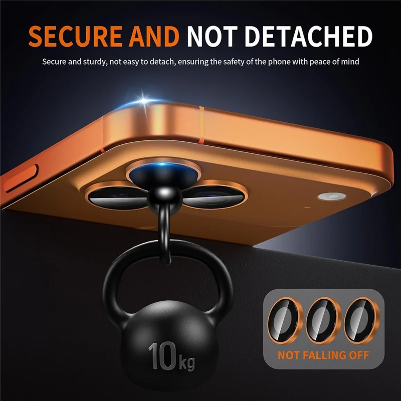 For iPhone 18 Pro 1Set Camera Lens Film Tempered Glass CD Vein Metal Ring Rear Lens Protector - Orange - 2