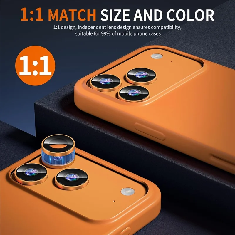For iPhone 18 Pro 1Set Camera Lens Film Tempered Glass CD Vein Metal Ring Rear Lens Protector - Orange - 4