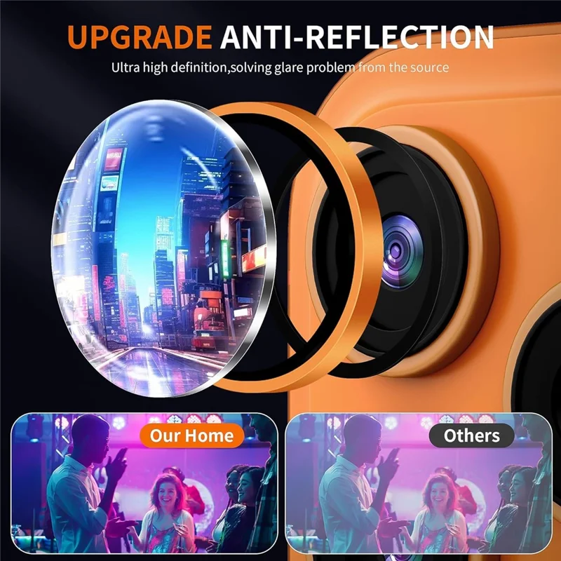 For iPhone 18 Pro 1Set Camera Lens Film Tempered Glass CD Vein Metal Ring Rear Lens Protector - Orange - 5