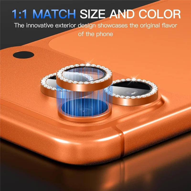 For iPhone 18 Pro 1Set Camera Lens Protector Tempered Glass+Metal Ring Rhinestone Lens Film - Orange - 6