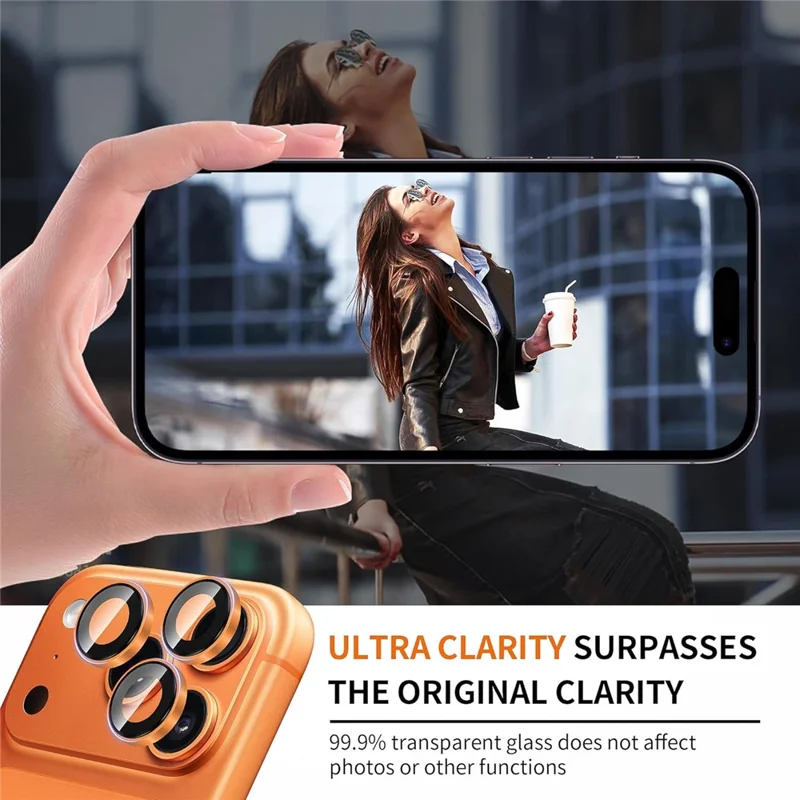 For iPhone 18 Pro Max 1Set Camera Lens Film Tempered Glass CD Vein Metal Ring Rear Lens Protector - Orange - 3