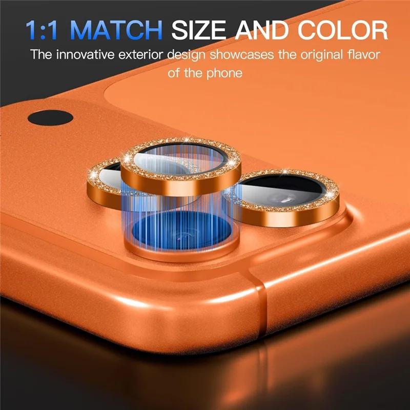 For iPhone 18 Pro Max Glitter Camera Lens Film Metal Ring + Tempered Glass Phone Lens Protector - Orange - 2