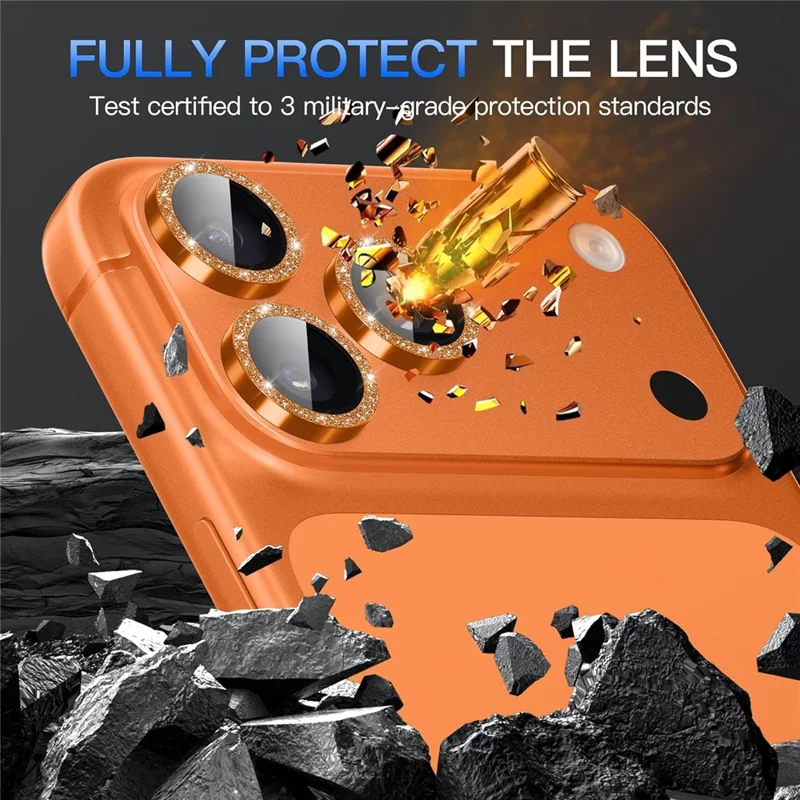 For iPhone 18 Pro Max Glitter Camera Lens Film Metal Ring + Tempered Glass Phone Lens Protector - Orange - 4