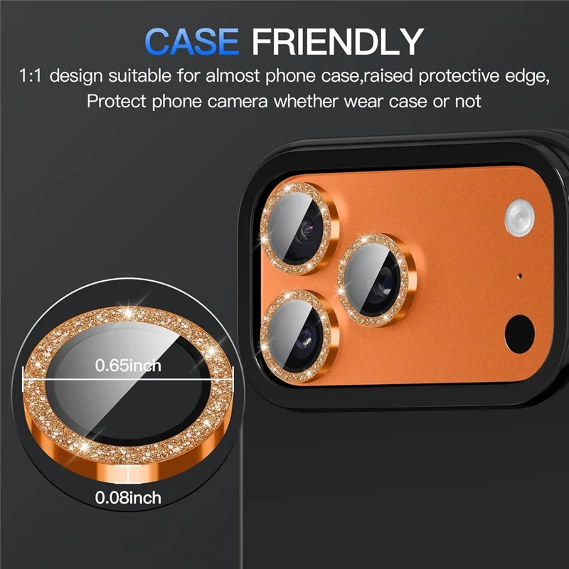 For iPhone 18 Pro Max Glitter Camera Lens Film Metal Ring + Tempered Glass Phone Lens Protector - Orange - 6
