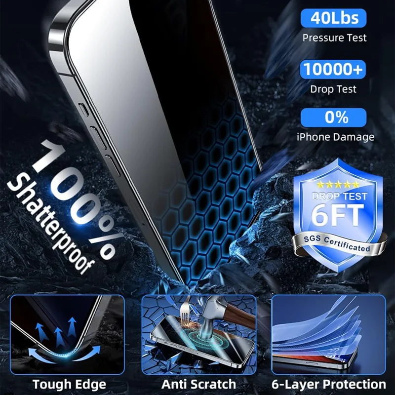 For iPhone 18 Anti Spy Privacy Full Screen Protector Black Edge High Aluminium-silicon Glass Film - Black - 2