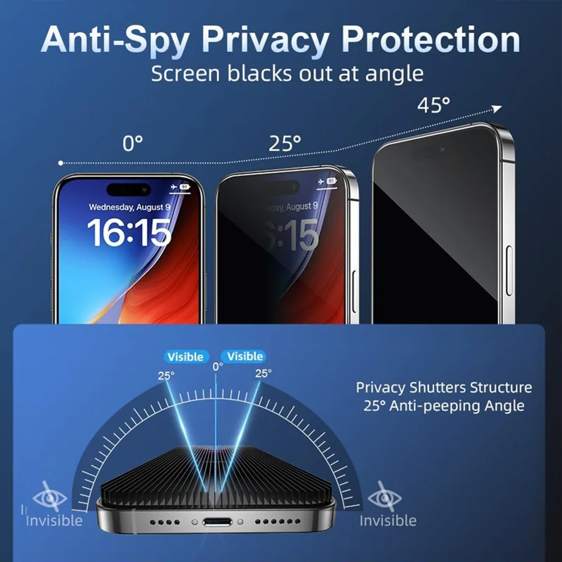For iPhone 18 Anti Spy Privacy Full Screen Protector Black Edge High Aluminium-silicon Glass Film - Black - 3