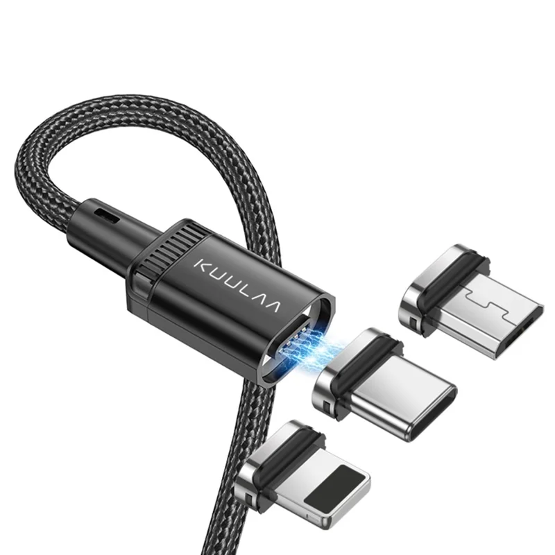 KUULAA KL-X25 2m 3A Magnetic Cable Type-C / iP (5-14) / Micro USB 3-in-1 Braided Cord for Charging Data - Black - 1