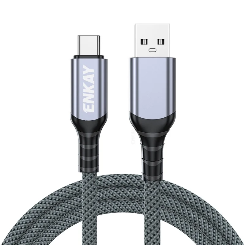 ENKAY 0.5m USB 3.2 to Type-C Cable 60W Fast Charging 10Gbps Data Transfer Braided Cord for Phone PC - Grey - 1
